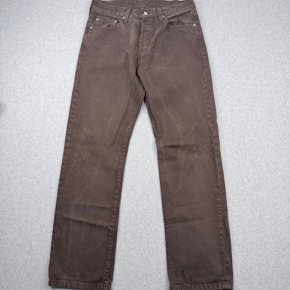 Levis 501 Original Fit Mens Brown Cotton Straight Leg Button Fly Jeans 33x32